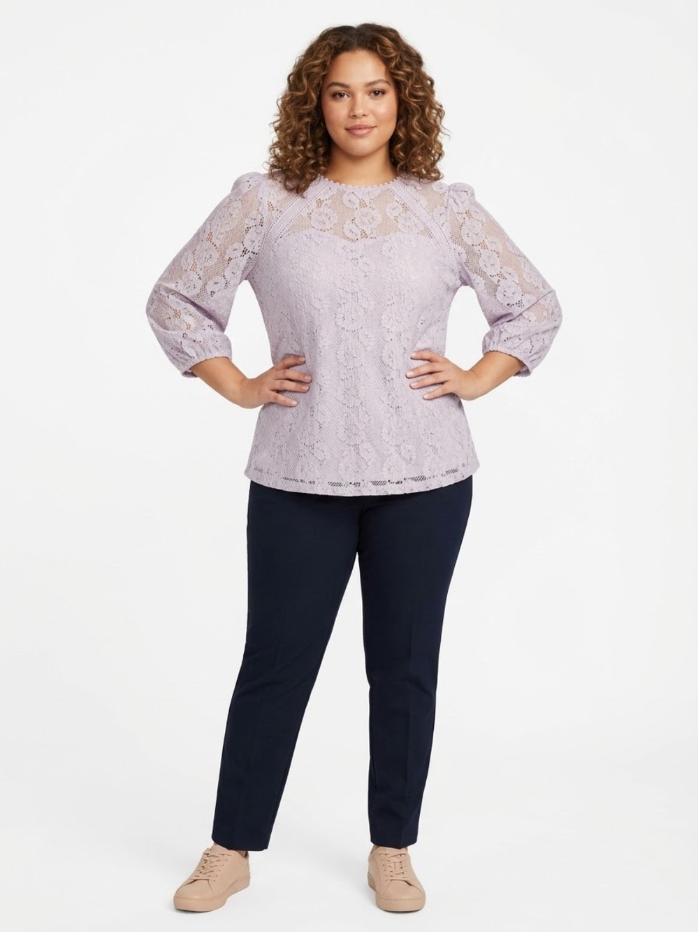 Cable & Gauge Lavender Lace Long-Sleeve Blouse